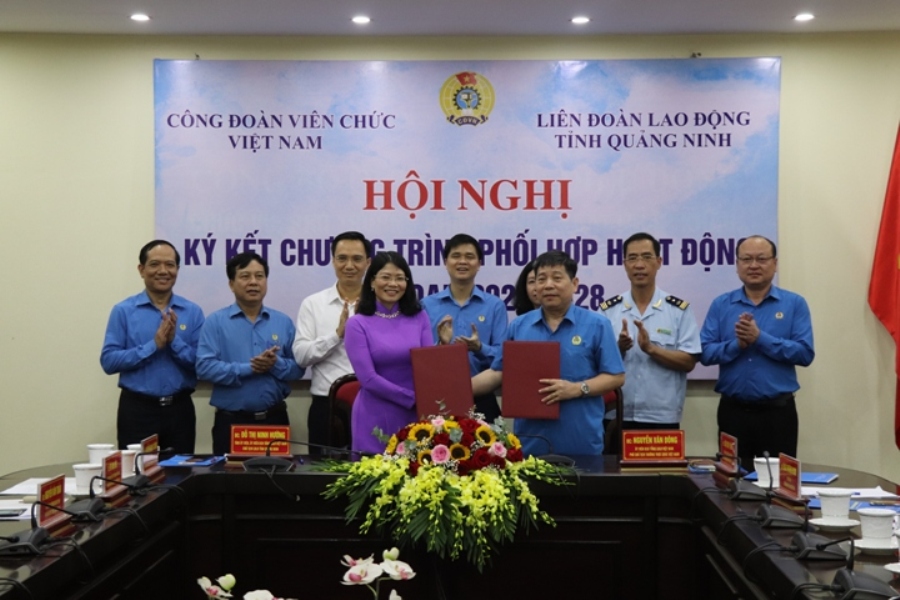 Công đoàn Viên chức Việt Nam tiếp tục ký kết chương trình phối hợp hoạt động giai đoạn 2021 - 2028 với Liên đoàn Lao động tỉnh Quảng Ninh