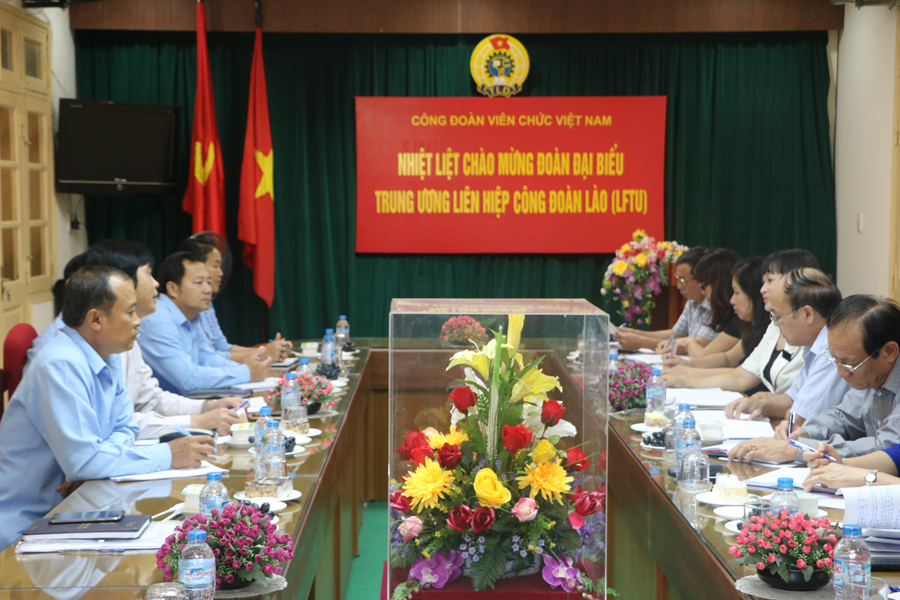 Công đoàn Viên chức Việt Nam làm việc với Trung ương Liên hiệp Công đoàn Lào